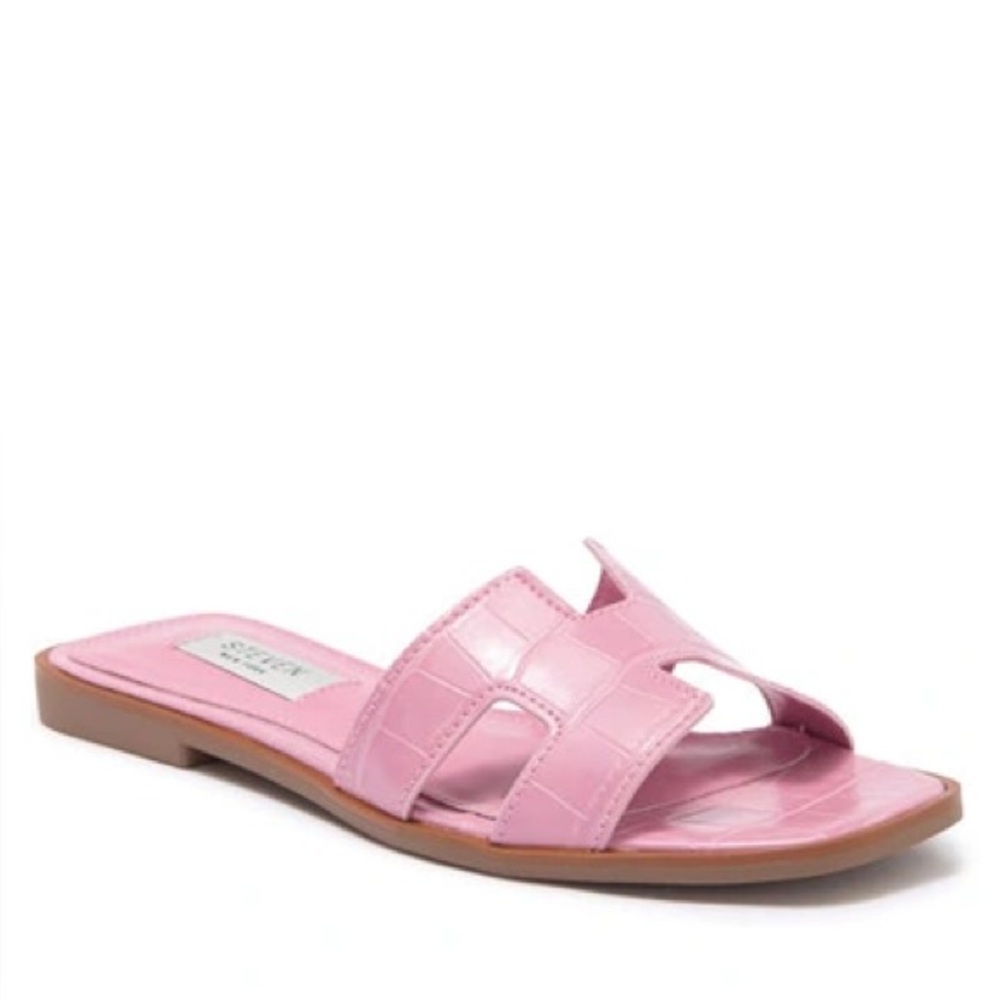 Women’s Pink Croc-Embossed Slide Sandals - Sleek Casual Comfort